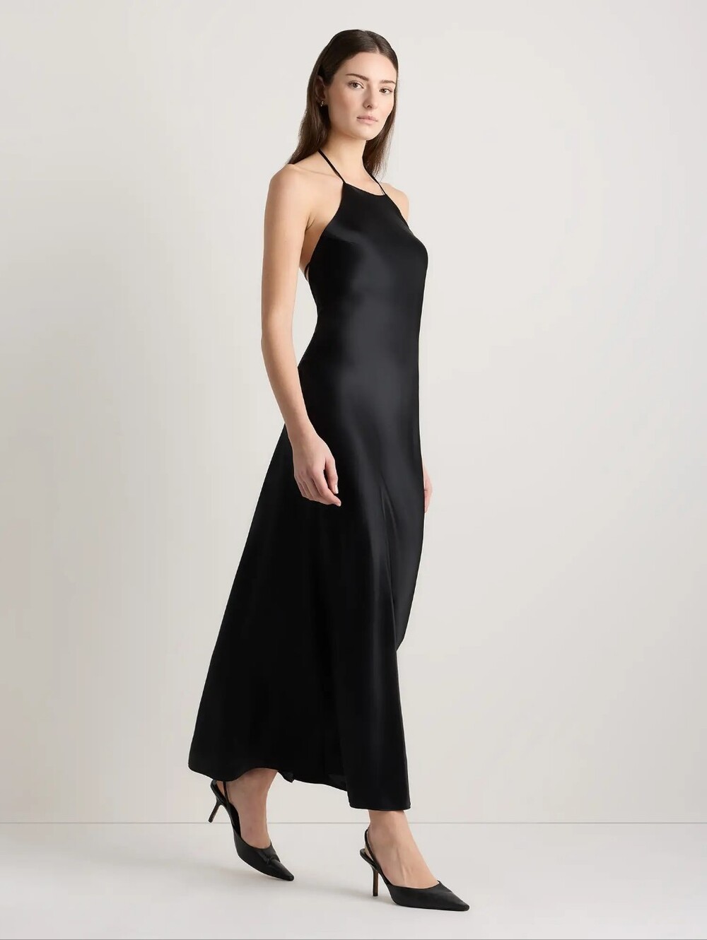 Quince Washable Silk Black Halter Slip Maxi  Dress NWT Size Small